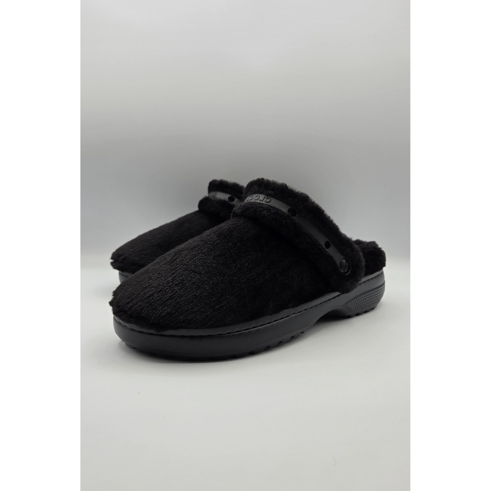 Crocs Unfurgettable Unisex Clogs M10 W12 Black Faux Fur Cozy Slippers 211116
